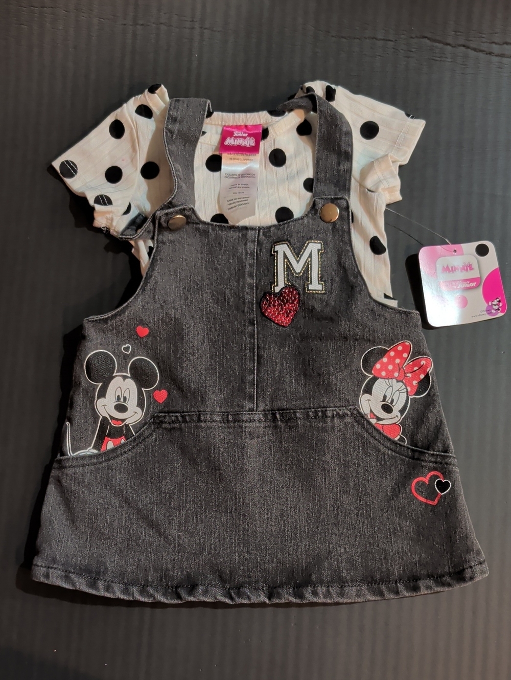 Disney Minnie & Mickey2 Piece Black Denim-Style Toddler Overalls Dress